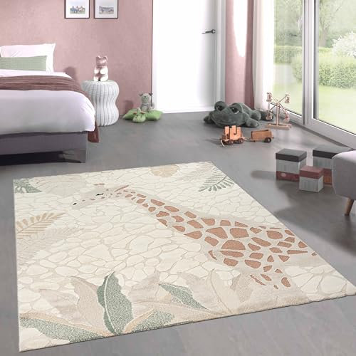CARPETIA Teppich Spielteppich Kinderzimmer flauschig pflegeleicht strapazierfähig Giraffe Natur Creme grün, 160 x 230 cm