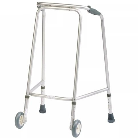 Millercare Ultra Lightweight Walking Frame with Wheels - Durable & Easy to Use Mobility Aid - Adjustable Height Aluminium Walker for Seniors & Mobility Assistance (Silver, Large)