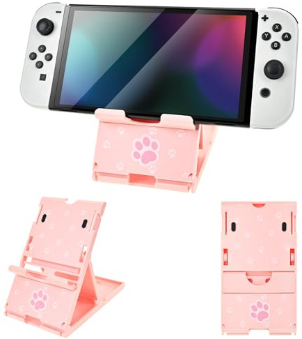 DLseego Support pour Console Switch 2/OLED/Lite,Antidérapant Réglable Thème Vert Support de Jeu Pliable Compact Base de Jeux,Patte de Chat
