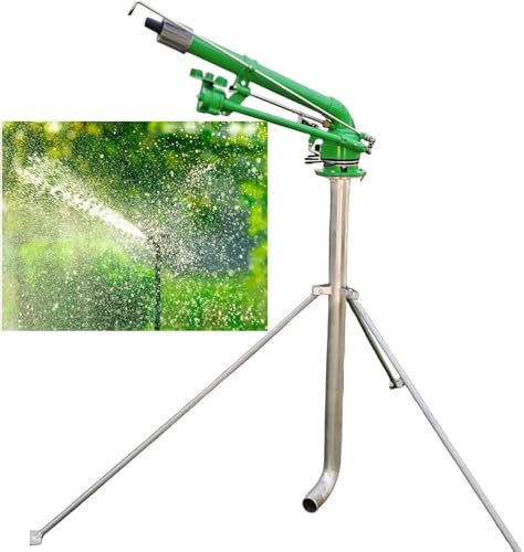 Lawn Sprinkler with Stand, Agricultural Irrigation Sprinkler on Tripod Base, 360 Degree Adjustable Heavy Duty Metal Pulse Large Area Sprinkler, 2 Inch Lawn Sprinkler for Farmland, Farm, Industrial Dus