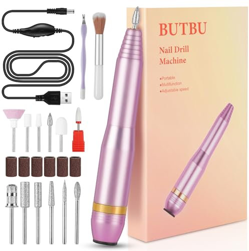 BUTBU Ponceuse pour Ongles Professionnelle 20000 tr/min, 22 en 1 Lime à Ongles Electrique, avec Pointe en Céramique Embouts Ponçage, Portable Kit de Manucure Pédicure pour Salon et Maison