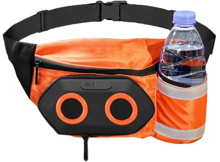 Bewinner Fannypack avec Haut-parleurs, Haut-Parleur Fanny Pack avec Temps de Jeu 10h, Sac de Taille IPX5 BT pour Le Cyclisme de Randonnée, Pochette Détachable HD Bass (Orange)