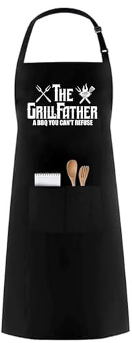 PB TECH Novelty Apron for Men – ‘The GrillFather’ BBQ Joke Apron – Perfect Novelty Birthday or Father’s Day Gift