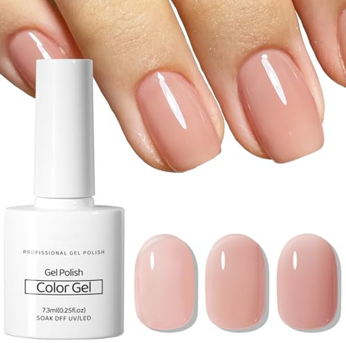 Nude Gel Nail Polish, Pink Gel Nail Polish, Jelly Natural Transparent French Manicure, Neutral Nail Primer Soak off LED Gel Nail Varnish for Women Girls DIY Nail Art at Home