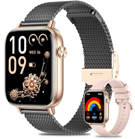 Fitonme Reloj Inteligente Mujer, 1.83'' Smartwatch con Llamadas Bluetooth, 2 Correas, SpO2/Pulsómetro/Monitor de Sueño, 100+ Modos Deportivos, Pulsera de Actividad IP68 con podómetro, iOS & Android