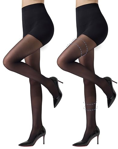 MANZI Damen Kompressionsstrümpfe 30 Denier Strumpfhose Kompressionshose Figurformende Stützstrumpfhose Schwarz 2 Paar M