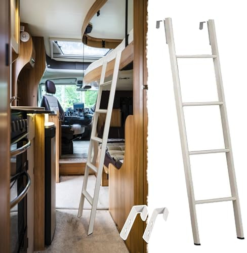 Scaletta Letto a Castello Scala per Letto a Castello per Camper con Piedini Antiscivolo e Gancio, Scala Corta In Metallo per Letto Singolo a Castello per Scale Della Soffitta(125cm/49)