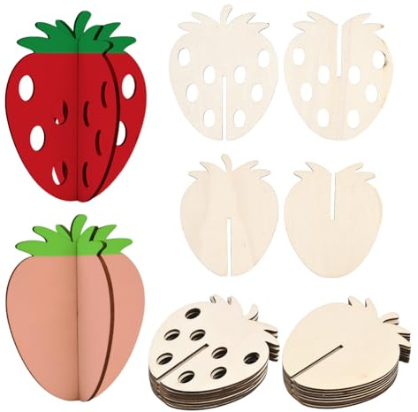 SUNNYCLUE 24 Stück Holz Erdbeer Ausschnitt 3D Holzausschnitte Unvollendete Früchte In Erdbeerform Sommerparty Tischdekoration Scheiben Ornament Set Für Heimwerker Basteln Hochzeit Geburtstag Heimdekor