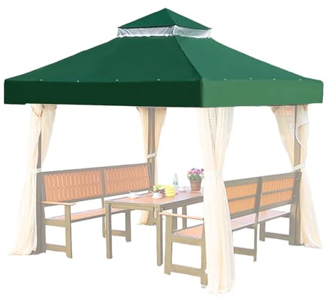 Gazebo Ersatzkörper, 3 x 3 m, UV-blockierendes Textil, Hakenschlaufen-Zubehör, genähte Rand-Design-Lösung für Picknick-Bereich auf der Terrasse