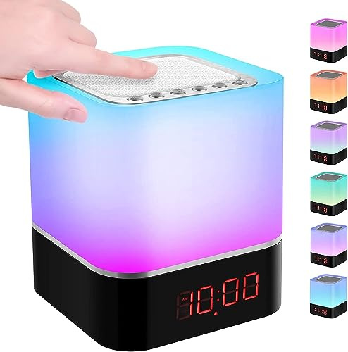 BatdTech Bluetooth Lautsprecher Wecker, LED Nachttischlampe Touch Dimmbar 7 Farben Digital MP3-Player, Lautsprecher, mit SD Karte, USB und Bluetooth