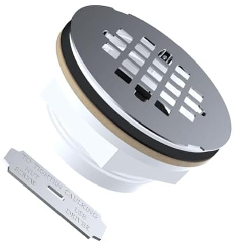 Yariwiz 2-Inch No-Caulk Shower Drain with Stainless Steel Cover for Fiberglass and Acrylic Shower Pans, Snap-On Installation, Compatible with for PVC ABS