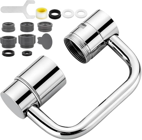 Raxfekro Wasserhahn Verlängerung, 1080° Drehbarer Schwenkbarer Wasserhahn Aufsatz/Faucet Extender, Universeller Flexibler Verlängerungshahn mit 2 Sprühmodi für Bad und Küche, Inkl. Adapter, Werkzeug