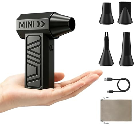 Mini Gebläse Akku, Handgebläse, 105000RPM 4-Stufen Gebläse Klein, Compressed Air Duster mit LED-Licht, Elektrisches Staubgebläse mit Schnellladung, Kabellos für Grill, PC, Tastatur, Auto & Sofa