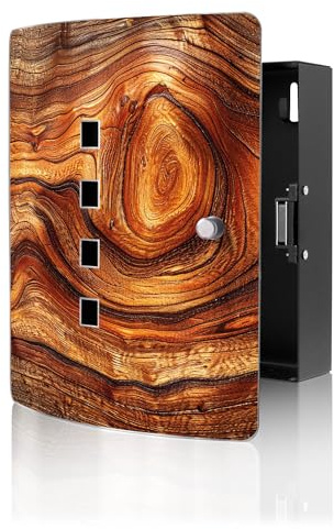 banjado Design Schlüsselkasten aus Edelstahl für 10 Schlüssel - Schlüsselschrank zur Schlüssel Aufbewahrung 24 x 21,5 x 7cm groß mit praktischem Magnetverschluss - Motiv Holz Gemasert Astloch