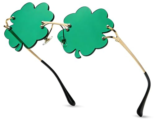 Brateuanoii Vierblättrige Kleeblatt Brille, St. Patrick's Day S-onnenbrille, Randlos K-leeblatt Sonnenbrille, Vierblättrige Kleeblatt-Sonnenbrille Für St. Patrick's Day-Partys Und Feiertagstänze