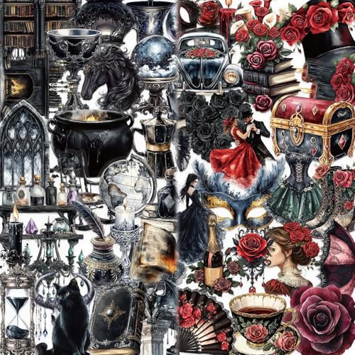PLUSHCEWT 100 Stück Magie Hexe Aufkleber, Vintage Gothic Aufkleber Set, Aesthetic Anime Sticker, Wasserfeste Transparenter PET Scrapbook Stickers für Laptop Tagebuch Hydroflasche Kindle Koffer
