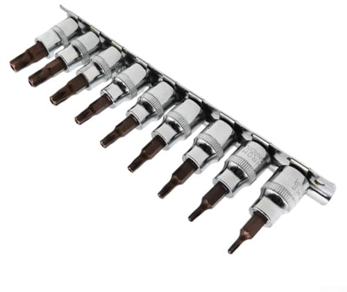 Jonikuper Lot de 9 douilles Torx à 5 pans pour embouts de tournevis T50 – Douilles métalliques avec verrou cranté, antirouille (SKU)
