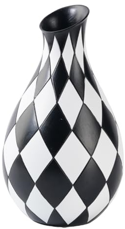 White-Black Vase, Aesthetic Checked Vase Planter in White and Black, for Living Room, Dining Room, Kitchen, Hallway