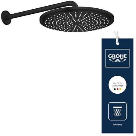 GROHE Rainshower Cosmopolitan 310, Kopfbrause wassersparend 8l pro Minute (Duschkopf für die Wandmontage, Antikalk-System, DropStop verhindert Nachtropfen), mattschwarz, 260662430