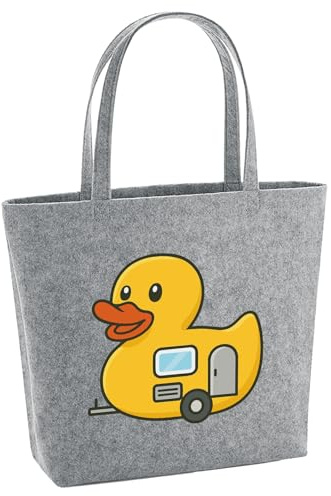 Huuraa Filzshopper Quietscheente Camper Gummiente Wohnwagen 22 Liter Grey Melange Filztasche Geschenkidee