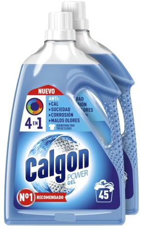 Calgon Gel 4 en 1 - Antical para la lavadora, Anticorrosión, Elimina Olores y Suciedad, en formato gel, 45 dosis, 2,25L pack de 2