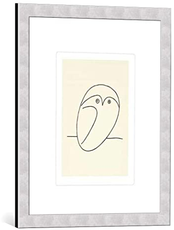 kunst für alle Bild mit Bilder-Rahmen: Pablo Picasso Die Eule - dekorativer Kunstdruck, hochwertig gerahmt, 50x60 cm, Silber gebürstet