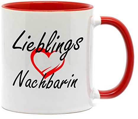 NICE-PRESENTS Tasse Lieblings Nachbarin Tasse mit Herz in hochwertiger Qualität zu jedem Anlass für eine Gute Nachbarschaft. Da freut Sich Jede Freundin, Nachbarin, oder Kollegin (Rot)