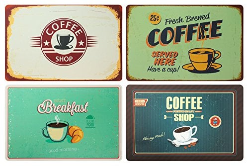 ootb - 4er Set Platzdeckchen - Retro Coffee Shop - Frühstücksmatten - Kunststoff - abwaschbar - 43 x 28 cm