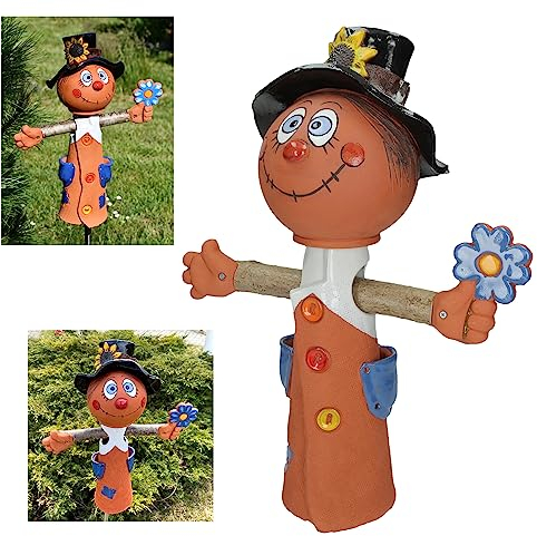 Midene Gartenstecker Keramik Handgefertigt - Gartendeko für Draußen Wetterfest - Garten Deko Keramik - Gartenfiguren & Gartenstatuen - Vogelscheuche GKR109Set