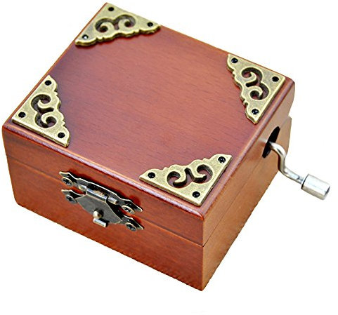 FnLy Spieluhr, 18 Noten, Antik-Spitze, mit Handkurbel, aus Holz, Musik-Geschenkbox, O Tannenbaum Silberfarben
