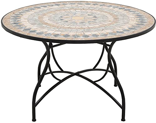 OUTLIV. Gartentisch Mosaik, Rund Ø120 cm Eisen Schwarz, wetterfest und robust, für Garten und Balkon, mediterranes Design, Höhe 71 cm