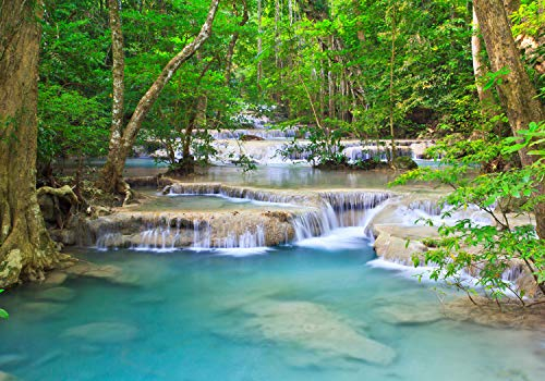 wandmotiv24 Fototapete Wasserfall Strom Wald Kanjanaburi, XL 350 x 245 cm - 7 Teile, Wanddeko, Wandbild, Wandtapete, Asia Wasser Fluss Thailand M4843