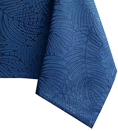 AmeliaHome Tischdecke 140x200 cm Lotuseffekt Wasserabweisend Blätter Gaia dunkelblau, 626882, Dunkelblau Gaia