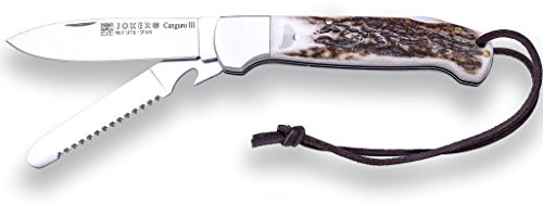 Joker Mehrzweck-Taschenmesser Canguro III NC136, MOVA Edelstahlklinge 8 cm + Sägeblatt, Hirschhorngriff, Angelgerät, Jagd-, Camping- und Wanderwerkzeug