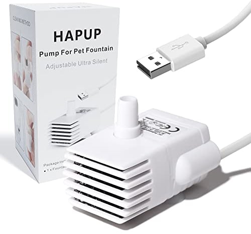 HAPUP Katzenbrunnen Wasserpumpe Trinkbrunnen für Katze Ersatzpumpe USB Mini Super Leise Wasser Pumpe Zimmerbrunnenpumpe (170L/H) mit 6,5ft Kabel für Katzen Trinkbrunnen Teich Aquarium