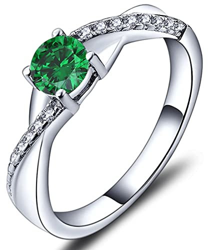 YL Verlobungsring Ehering 925 Sterling Silber mit Grün Zirkonia Mai Geburtsstein Unendlichkeit Ring Solitärring für Damen(Größe 54)