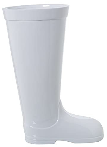 DRW Porte-Parapluie en Forme de Botte en céramique Blanc 18 x 32 x 45 cm, 18x32x45cm