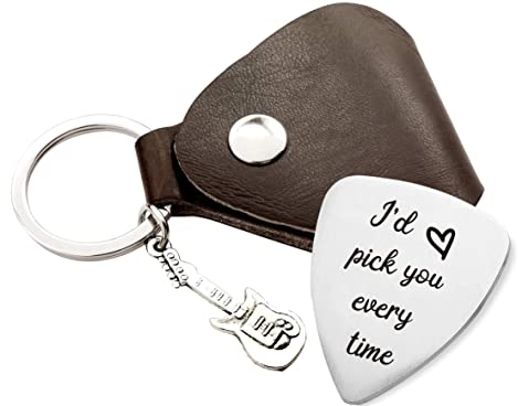 MaySunset Gitarrenplektrum mit der Aufschrift I'd Pick You Every Time, Edelstahl, Geschenk für Männer, Freund, Ehemann, Musiker, Gitarre, Spieler, Geburtstag, Weihnachten, Valentinstag, Jahrestag