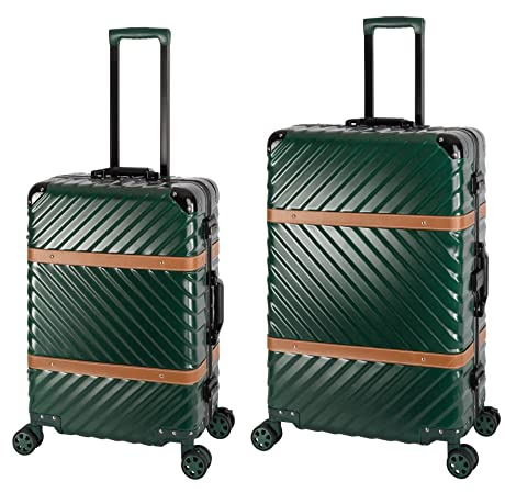 Travelhouse Paris Reise Koffer Trolley Aluminium Rahmen Hartschale Grün Reisekoffer 2er Set M+L