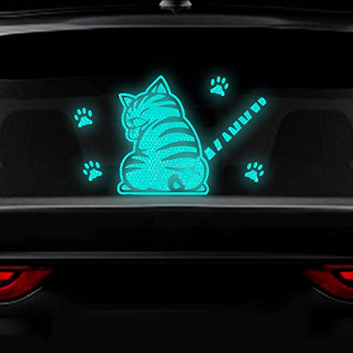 Vesvory Reflektierende Stick Out Zunge Katze beweglicher Schwanz Autoaufkleber Lustige Katze Heckscheibe Wischer Aufkleber Hoch Reflektierende Vinyl Auto Fenster Aufkleber und Aufkleber (Minzgrün)