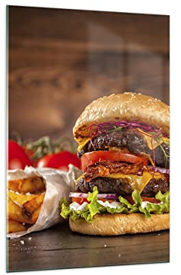 Bilder auf Glas 70x100cm Glasbild Hamburger Sandwich Groß Wanddeko Bild im Glas Schlafzimmer Küche Deko Wandbilder Dekoration Wohnzimmer Modern Wall Decor Glasdruck Wand Kunstdruck Art GPA70x100-3795