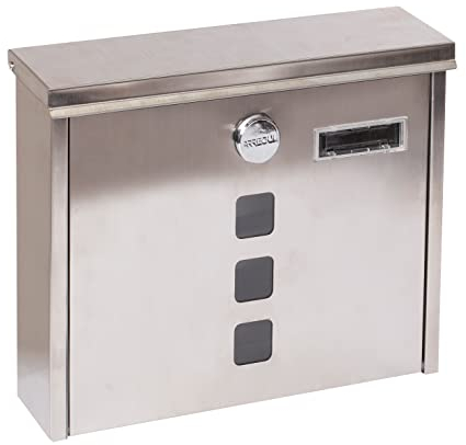 ARREGUI Chance E7107 Briefkasten aus Edelstahl, Größe M (DIN A4), Wandbriefkasten mit Schutzklappen für Einwurf und Schloss, Postkasten mit Sichtfenstern und Namensschild, Einfache Montage, Edelstahl
