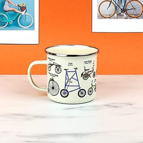 Gift Republic Bicycle Enamel Mug, Outdoor Camping Mug, 500 ml Metal Coffee Cup Men's Gift Bike Print