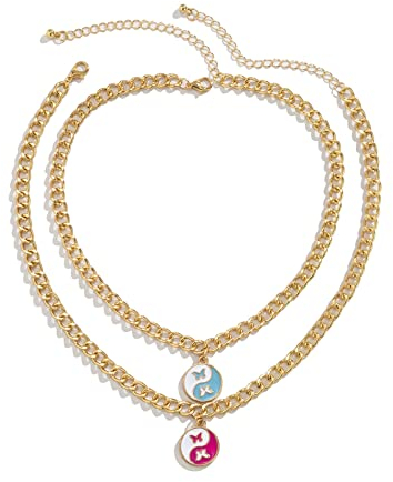 Skcess Nice Necklaces for Girls, Heart Picture Necklace Gold Plated Butterfly Tai Chi Shape Graduation Gift for Women