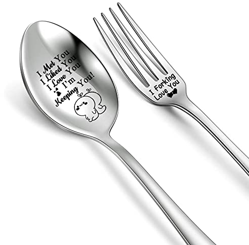 Soup Spoon and Fork Set Wife Husband Birthday Gift Coffee Tea Spoons Couples Valentines Day Ice Cream Dessert Cake Forks Wedding Anniversary Girlfriend Boyfriend Engagement Romantic Christmas Keepsake
