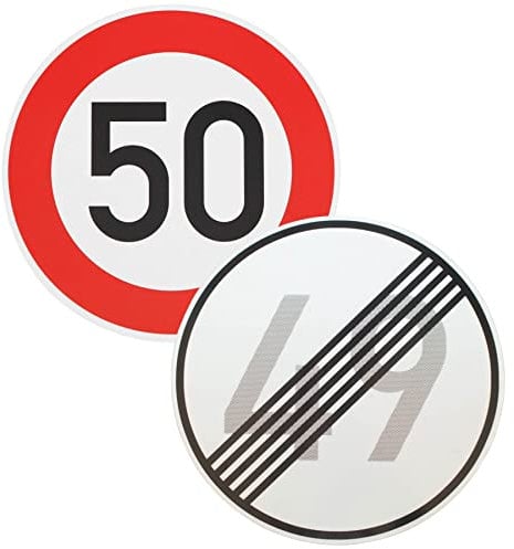 Original 2 x Verkehrsschild Ende 49 km/h und Nr. 274-50 50 km/h zum 50 Geburtstag Geschenk Straßenschild Verkehrszeichen Geburtstagsschild Temposchild