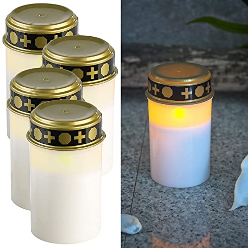 PEARL LED Grabkerze: 4er-Set flackernde LED-Grablicht-Kerzen, Batteriebetrieb, 12 cm, weiß (Grablicht klein, mit Batterie klein, Solarleuchten)