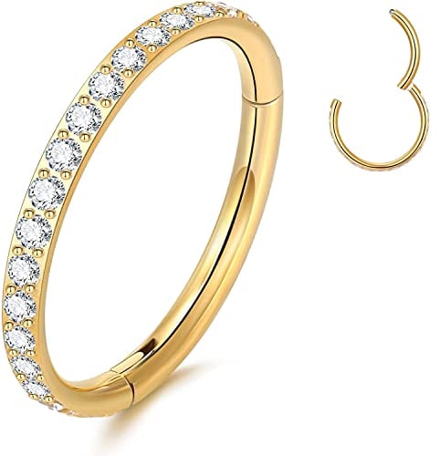 YEBOCIYO Conch Septum Ring 6mm 16G Gold Würfel Zirkon Ohrringe Rook Helix Daith Tragus 316L Chirurgenstahl Nasen Lippe Bauch Piercing