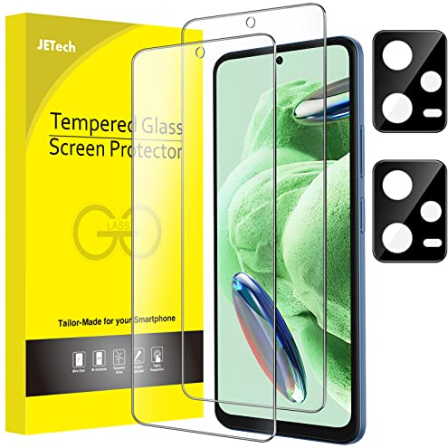 JETech Protector de Pantalla para Xiaomi Redmi Note 12 5G (No para 4G) y Protector Lente Cámara, Cristal Vidrio Templado, HD Transparente, 2 Paquetes Cada Uno