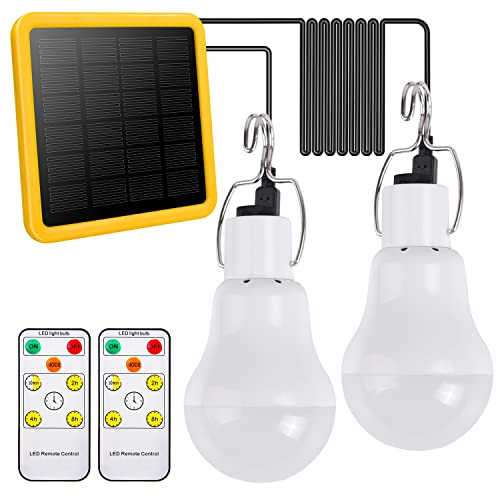TechKen 2 bombillas solares con mando a distancia, lámpara solar LED luz portátil lámpara solar lámpara 3 W 3 m cable de carga solar panel de iluminación